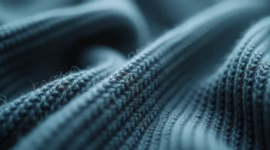 Vue symbolique d'une maille de pull en laine de haute qualité, mettant en avant son élasticité et sa finesse
